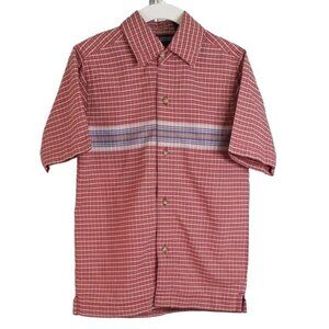 Faded Glory Button Front Shirt Red Size 6 Check Stripe Collar Short Sleeve